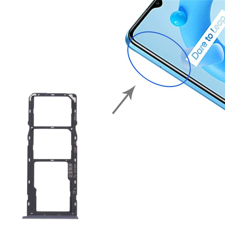 For Realme C11 (2021) RMX3231 Dual SIM Cards + Single TF Card Tray Holder Replacement (without Logo) - Grey