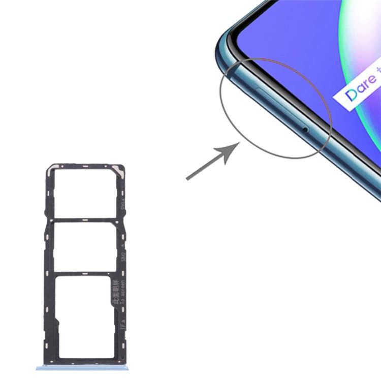 For Realme C12 RMX2189 Dual SIM Cards + Single TF Card Tray Holder Replacement (without Logo) - Blue