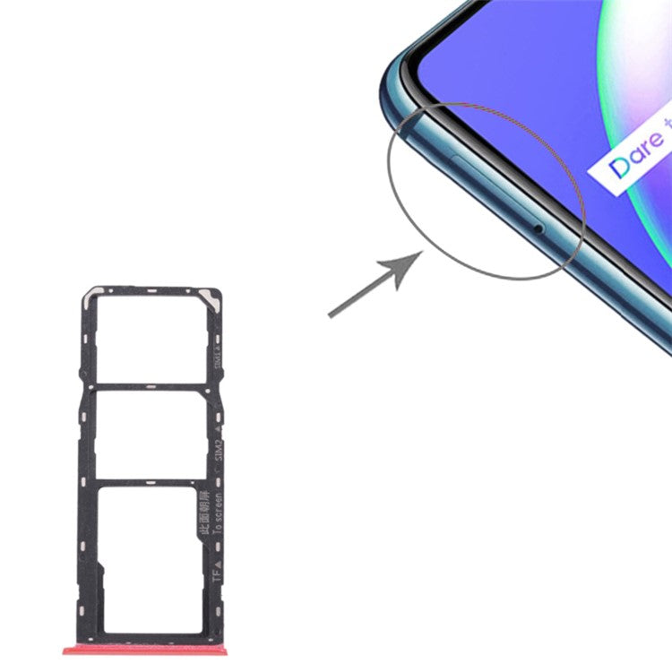 For Realme C12 RMX2189 Dual SIM Cards + Single TF Card Tray Holder Replacement (without Logo) - Red