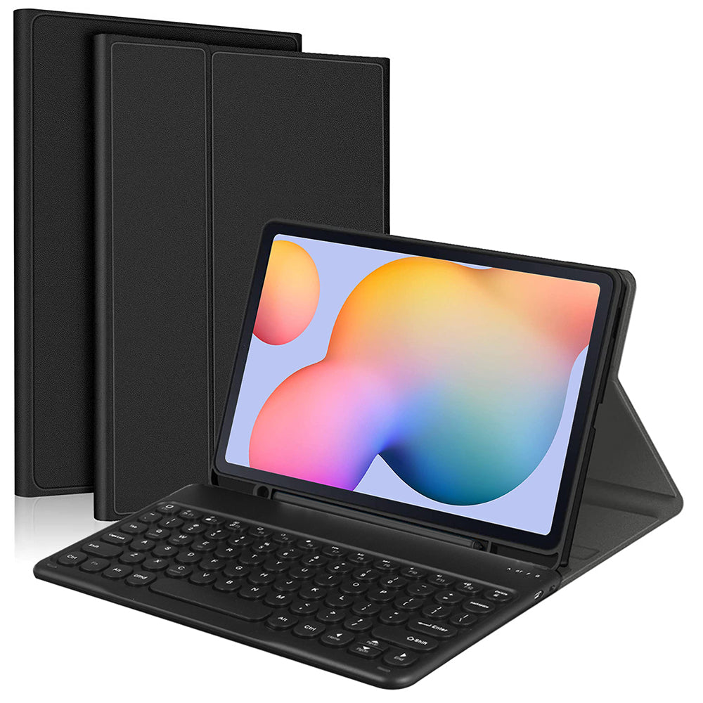 For Samsung Galaxy Tab S9 / S9 FE Detachable Bluetooth Keyboard Leather Cover with S Pen Holder - Black