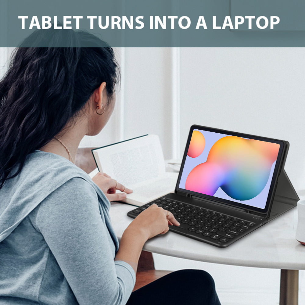 For Samsung Galaxy Tab S9 / S9 FE Detachable Bluetooth Keyboard Leather Cover with S Pen Holder - Black