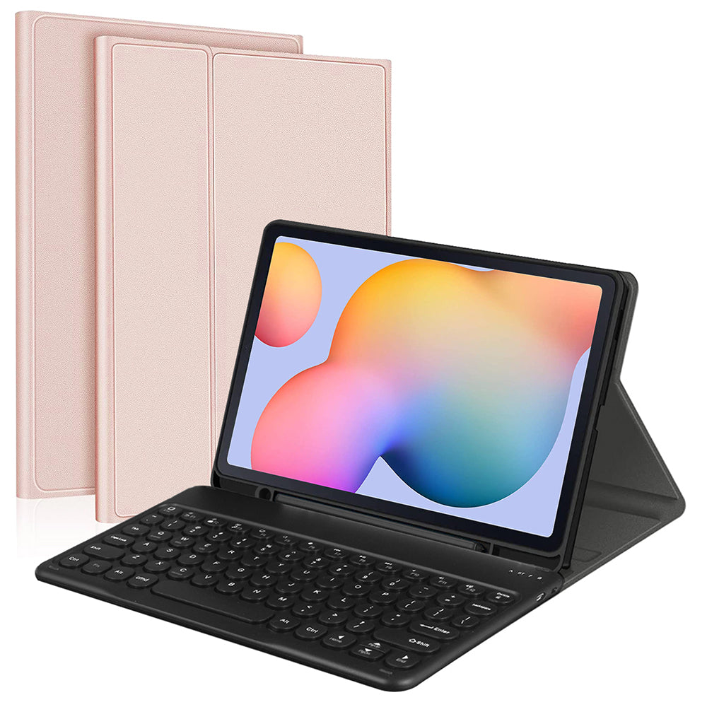 For Samsung Galaxy Tab S9 / S9 FE Detachable Bluetooth Keyboard Leather Cover with S Pen Holder - Pink
