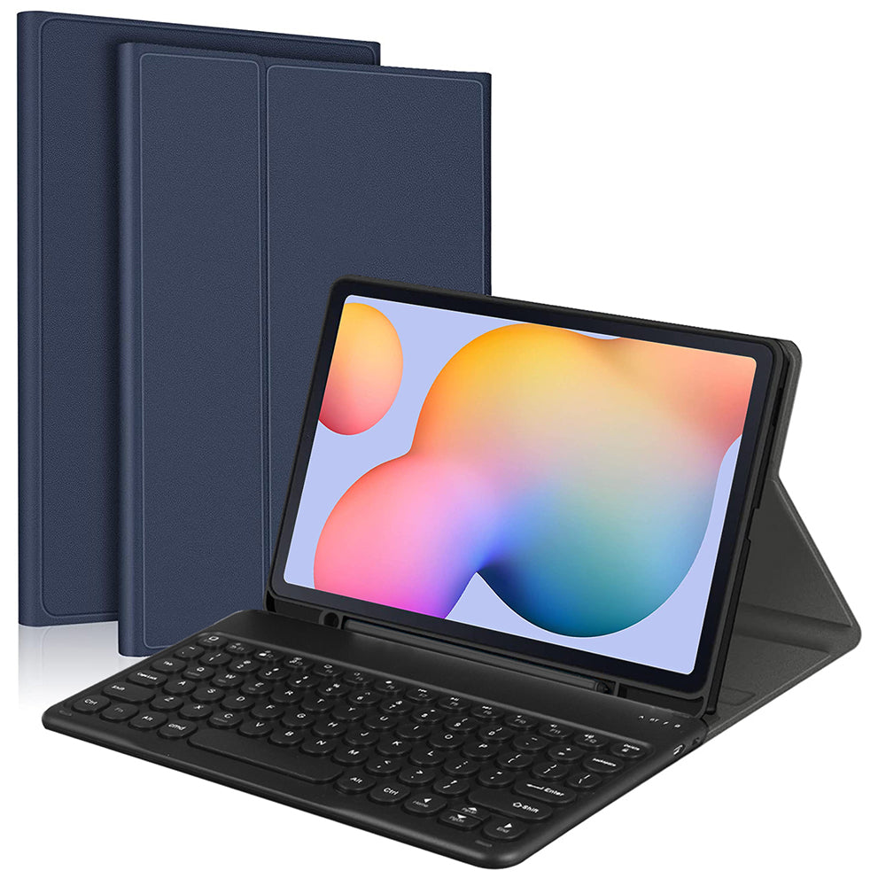 For Samsung Galaxy Tab S9 / S9 FE Detachable Bluetooth Keyboard Leather Cover with S Pen Holder - Blue