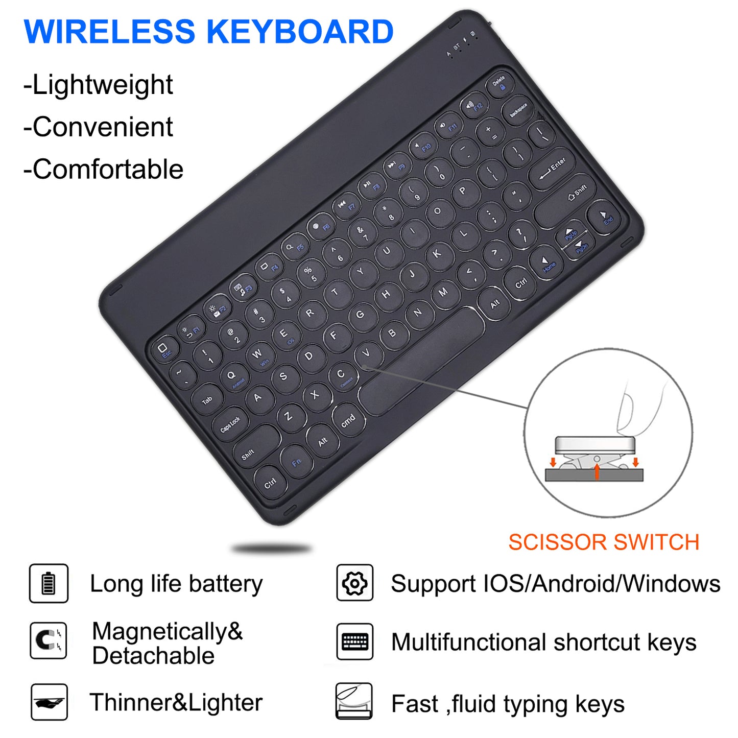 For Samsung Galaxy Tab S9 / S9 FE Detachable Bluetooth Keyboard Leather Cover with S Pen Holder - Blue