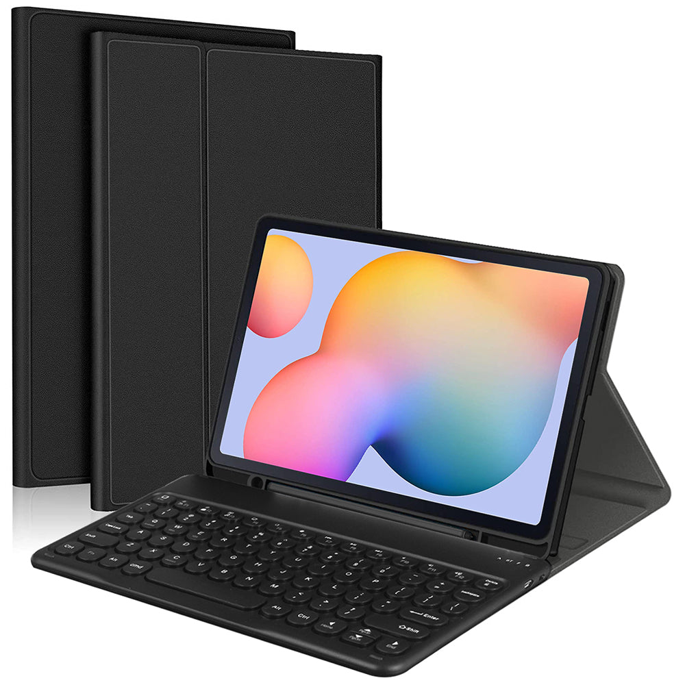 For Samsung Galaxy Tab S9 FE+ / S9+ Detachable Bluetooth Keyboard Leather Cover with S Pen Holder - Black