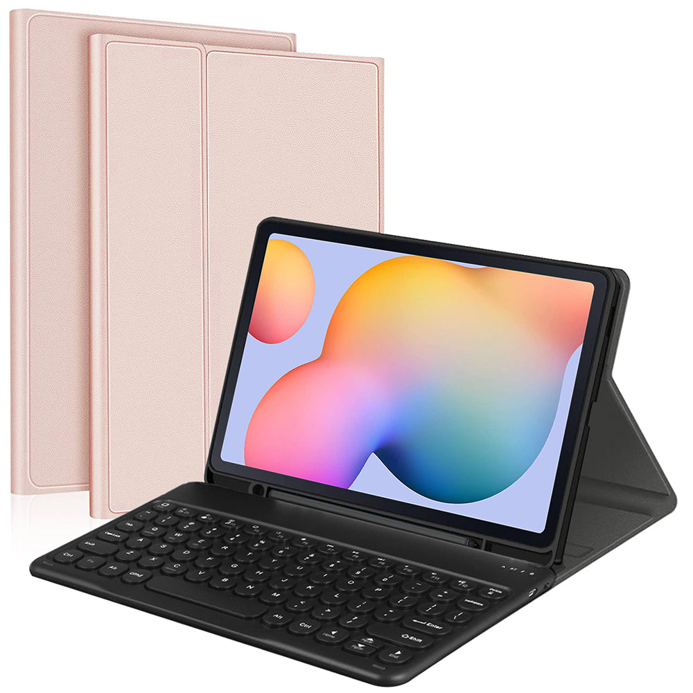 For Samsung Galaxy Tab S9 FE+ / S9+ Detachable Bluetooth Keyboard Leather Cover with S Pen Holder - Pink