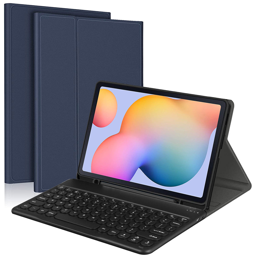 For Samsung Galaxy Tab S9 FE+ / S9+ Detachable Bluetooth Keyboard Leather Cover with S Pen Holder - Blue