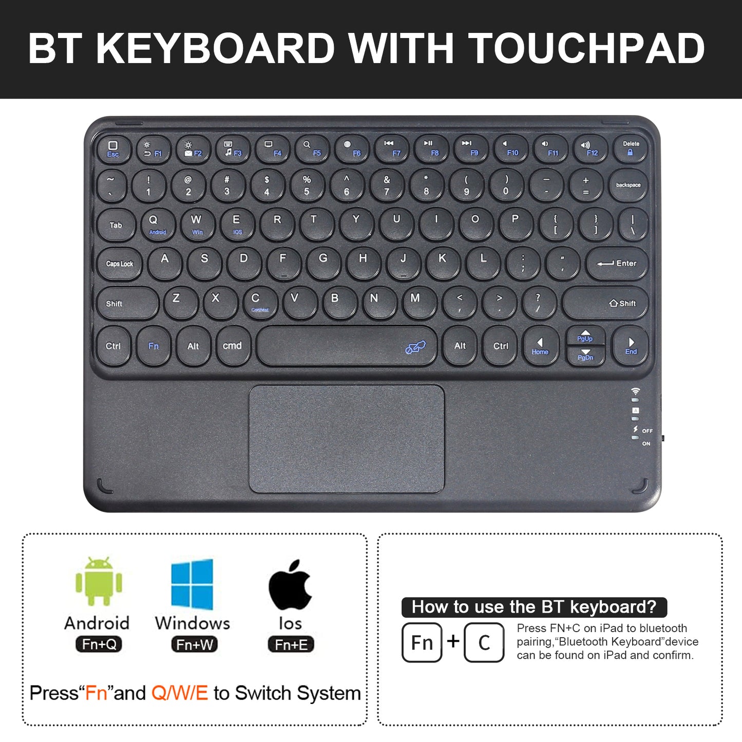 For Samsung Galaxy Tab S9+ / S9 FE+ Detachable Bluetooth Touchpad Keyboard Cover with S Pen Holder - Black