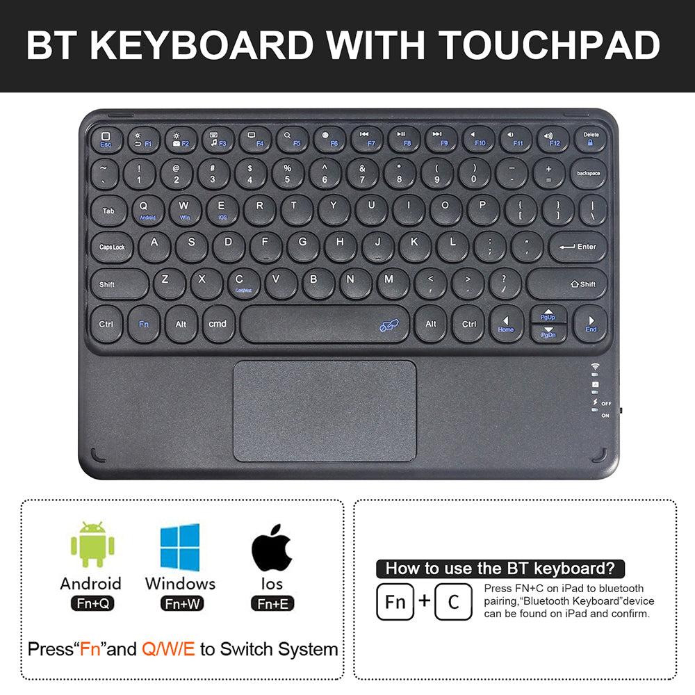 For Samsung Galaxy Tab S9+ / S9 FE+ Detachable Bluetooth Touchpad Keyboard Cover with S Pen Holder - Blue