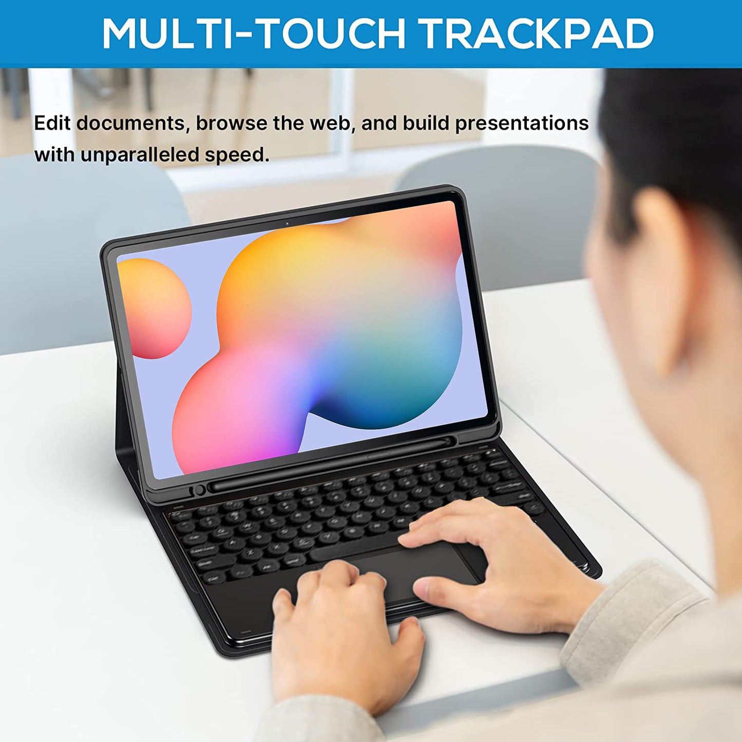 For Samsung Galaxy Tab S9+ / S9 FE+ Detachable Bluetooth Touchpad Keyboard Cover with S Pen Holder - Blue