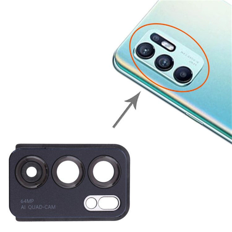 For Oppo Reno6 5G PEQM00 CPH2251 OEM Back Camera Lens Holder Cover with Glass Part (without Logo) - Black