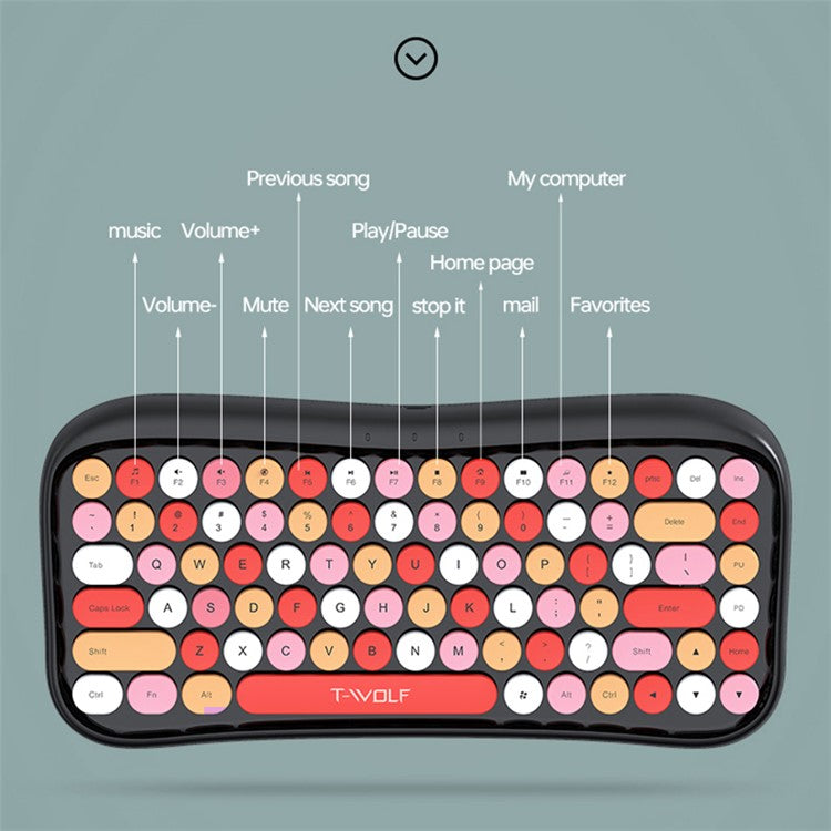 T-WOLF TF660 Bluetooth5.0 / 2.4G Dual Mode Wireless Keyboard Mouse Set Round Keycap Keyboard - Pink