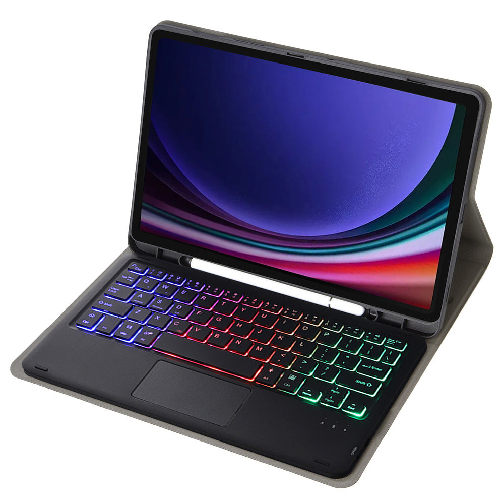 A710B-AS For Samsung Galaxy Tab S9 / S9 FE X710 / X716B / X718U Backlit Bluetooth Keyboard PU Tablet Case - Black