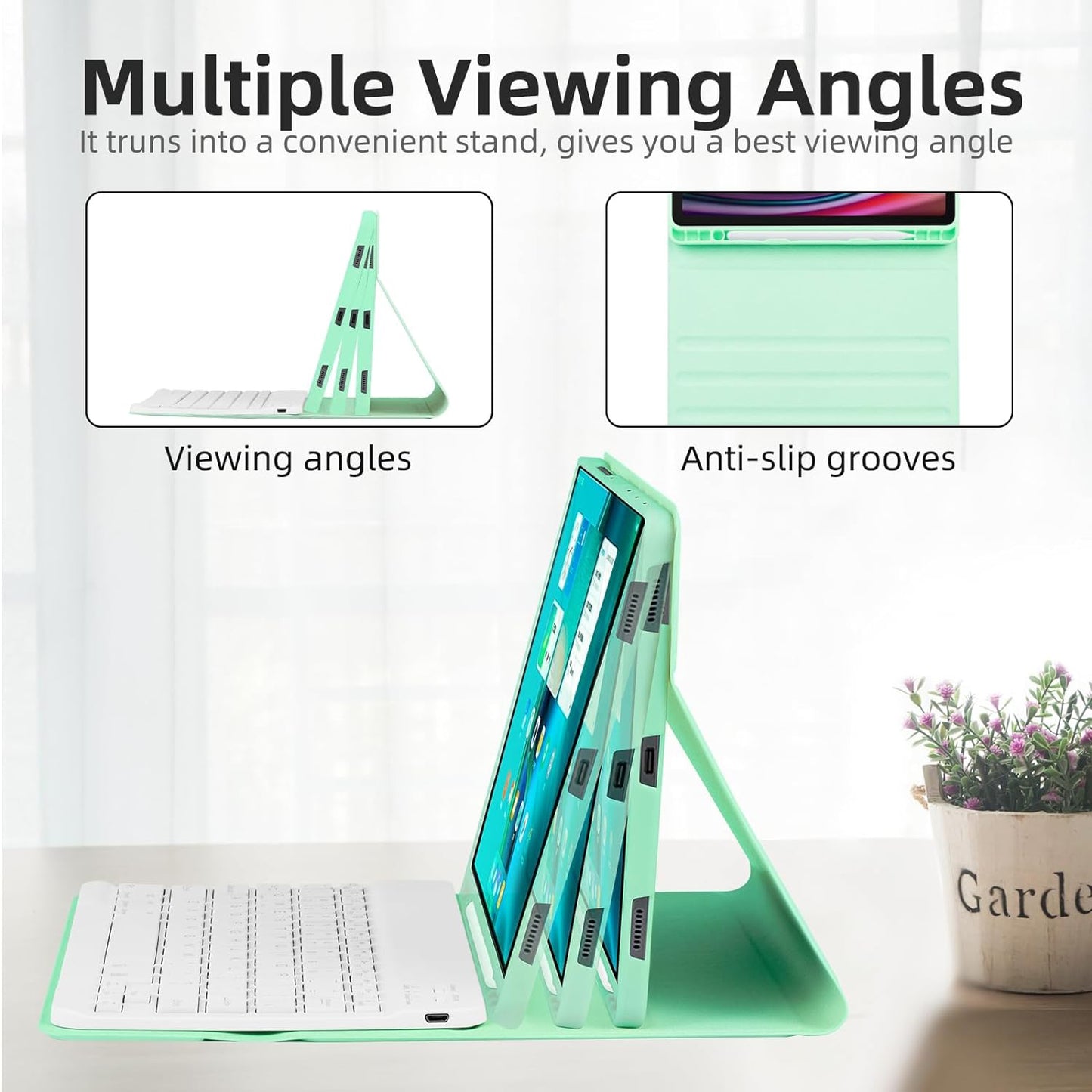 SD-X710 For Samsung Galaxy Tab S7 / S8 / S9 / S9 FE 11 inch PU Tablet Case Backlit Bluetooth Keyboard - Green