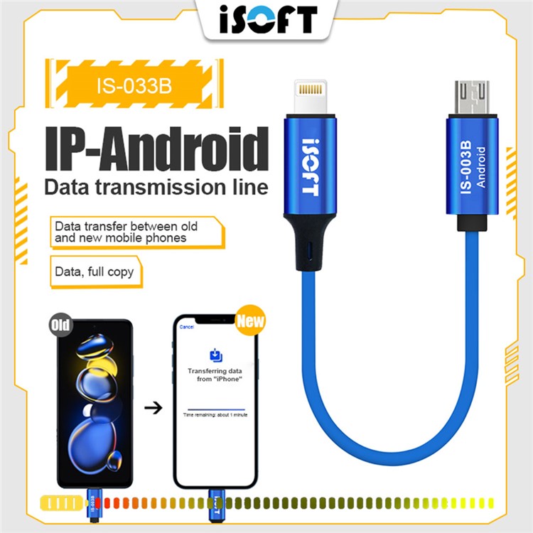 ISOFT IS-003B Data Transmission Cord Lightning to Micro-USB Data Copy Cable