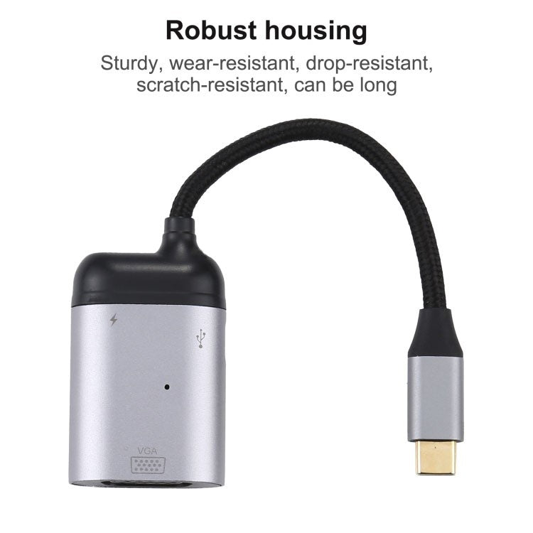 4K UHD Type-C to VGA + PD Data Transfer Adapter Cable Audio Video Converter PD Fast Charger for TV Projector