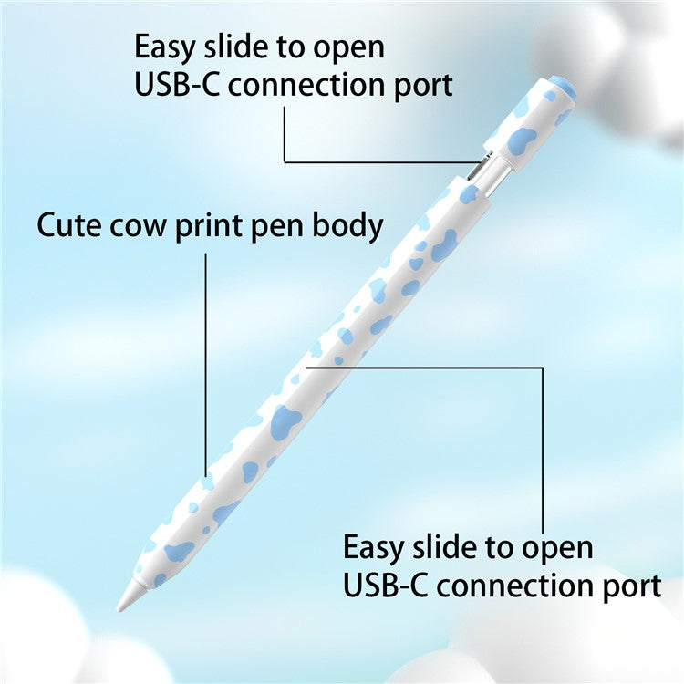 For Apple Pencil (USB-C) Silicone Case Cow Pattern Stylus Pen Protective Sleeve Cover - Yellow