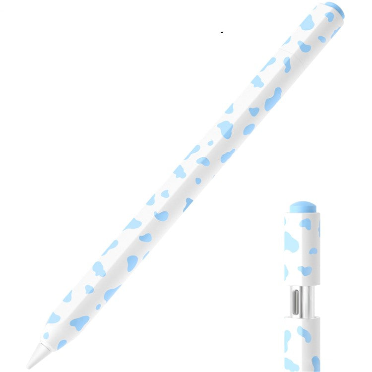 For Apple Pencil (USB-C) Silicone Case Cow Pattern Stylus Pen Protective Sleeve Cover - Sky Blue