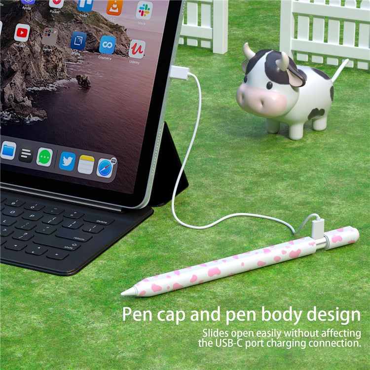 For Apple Pencil (USB-C) Silicone Case Cow Pattern Stylus Pen Protective Sleeve Cover - Sky Blue