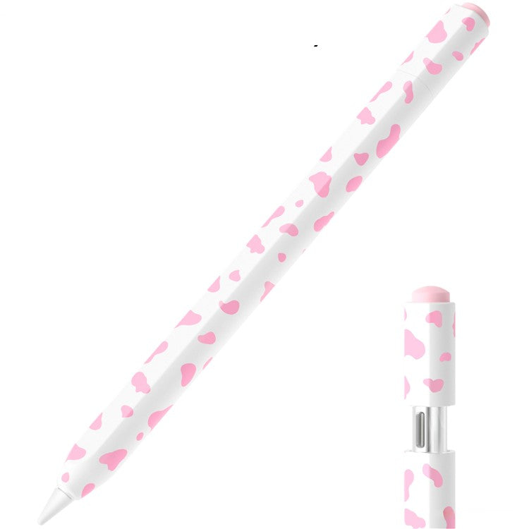 For Apple Pencil (USB-C) Silicone Case Cow Pattern Stylus Pen Protective Sleeve Cover - Pink