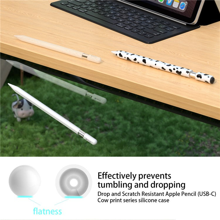 For Apple Pencil (USB-C) Silicone Case Cow Pattern Stylus Pen Protective Sleeve Cover - Pink