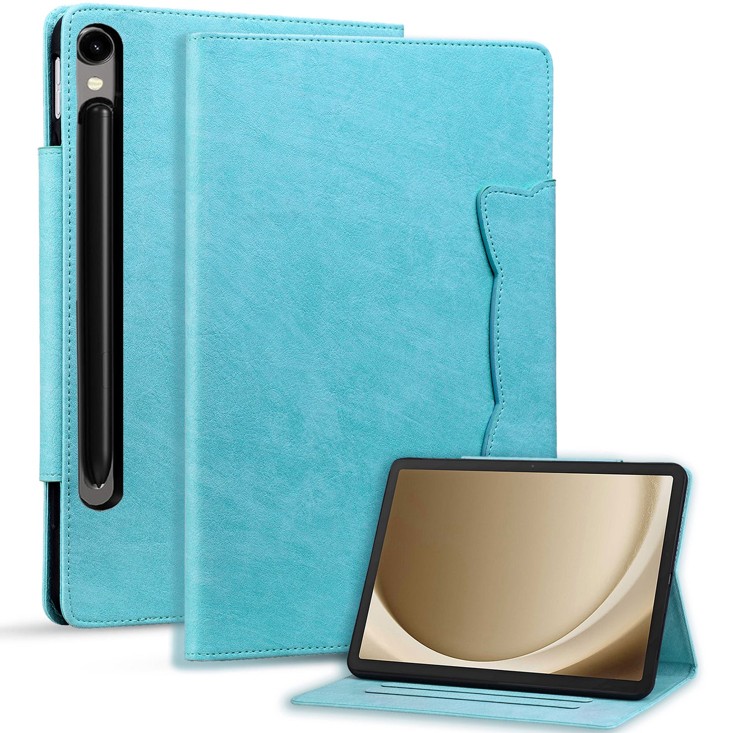 For Samsung Galaxy Tab S9 / Tab S9 FE / Tab S8 / Tab S7 Case Leather Tablet Cover with Card Pocket - Sky Blue