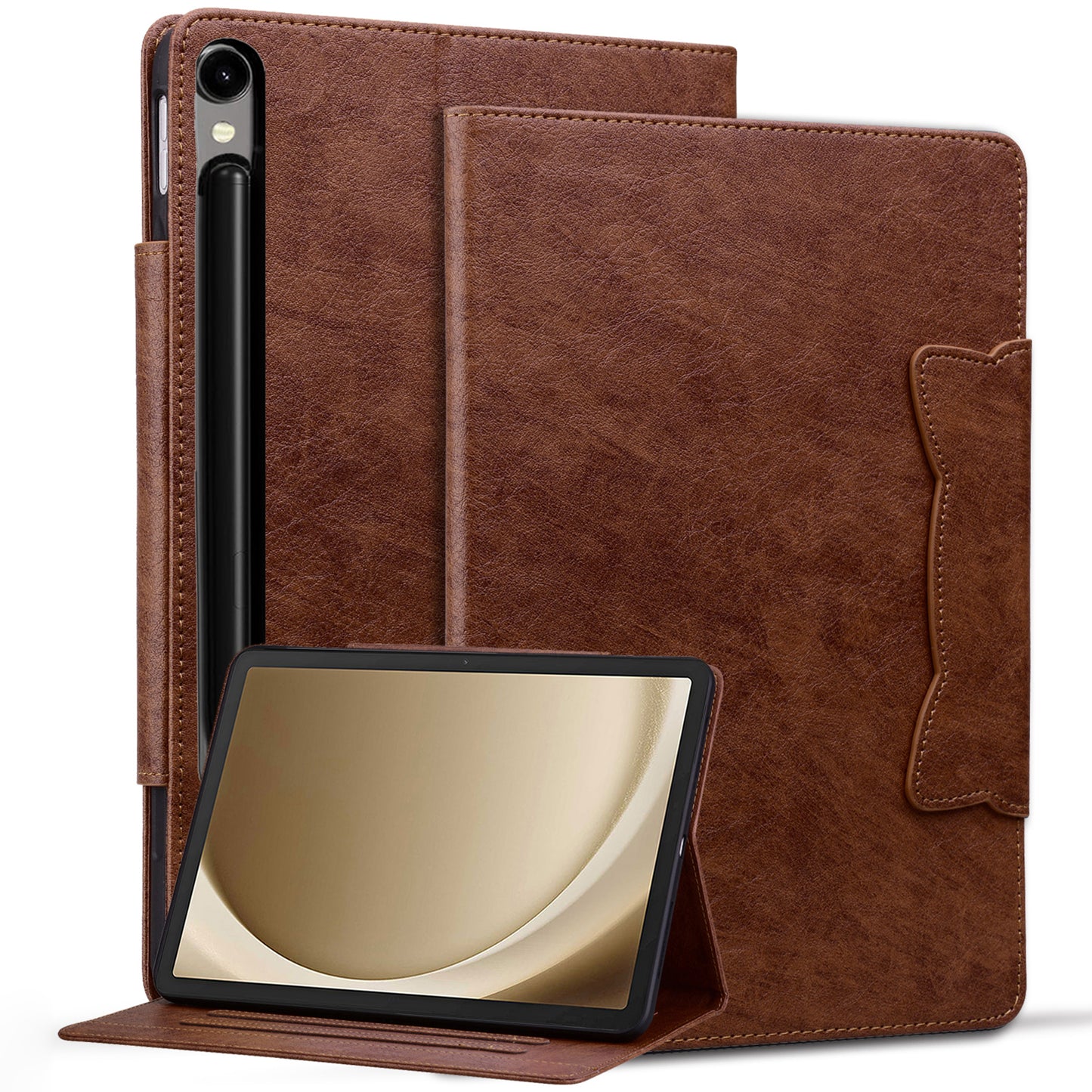For Samsung Galaxy Tab S9 / Tab S9 FE / Tab S8 / Tab S7 Case Leather Tablet Cover with Card Pocket - Brown