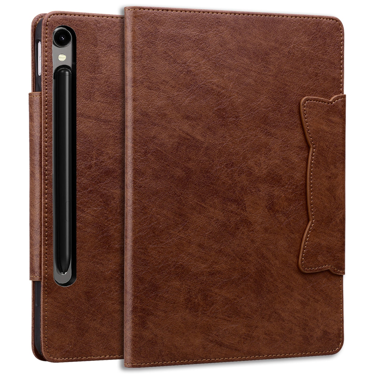 For Samsung Galaxy Tab S9 / Tab S9 FE / Tab S8 / Tab S7 Case Leather Tablet Cover with Card Pocket - Brown