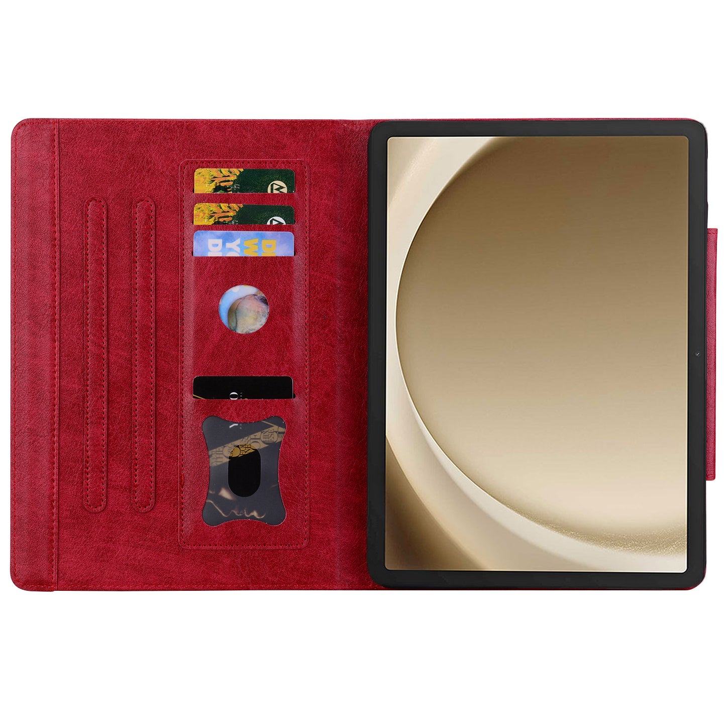 For Samsung Galaxy Tab S9 / Tab S9 FE / Tab S8 / Tab S7 Case Leather Tablet Cover with Card Pocket - Red