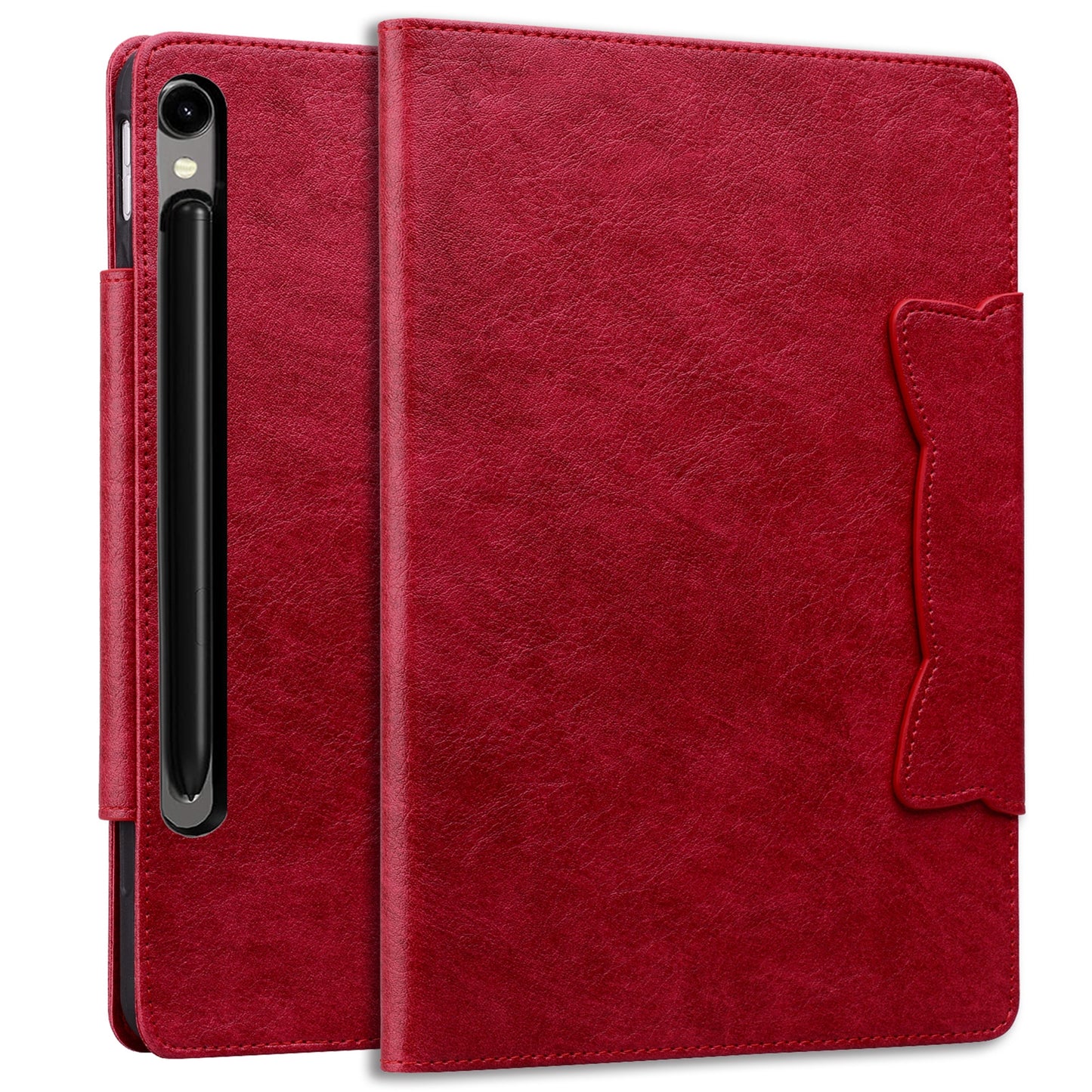 For Samsung Galaxy Tab S9 / Tab S9 FE / Tab S8 / Tab S7 Case Leather Tablet Cover with Card Pocket - Red