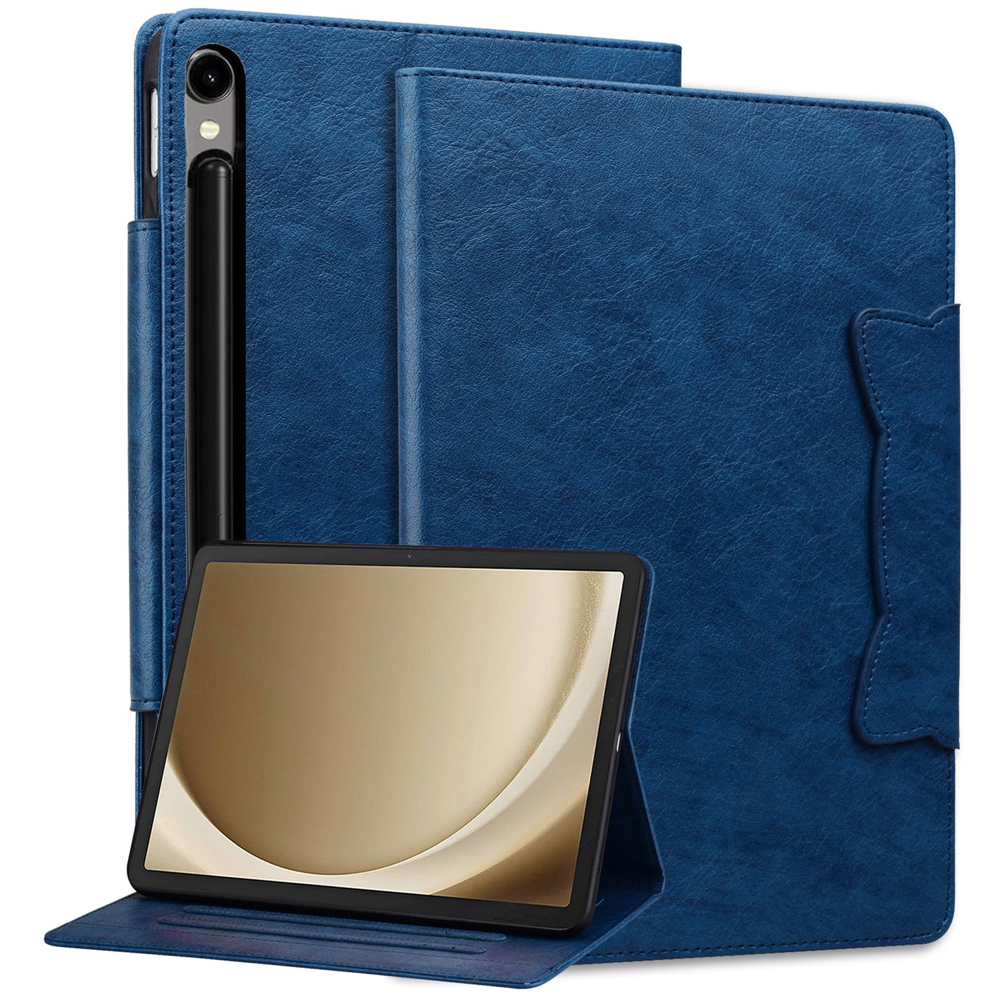For Samsung Galaxy Tab S9 / Tab S9 FE / Tab S8 / Tab S7 Case Leather Tablet Cover with Card Pocket - Blue