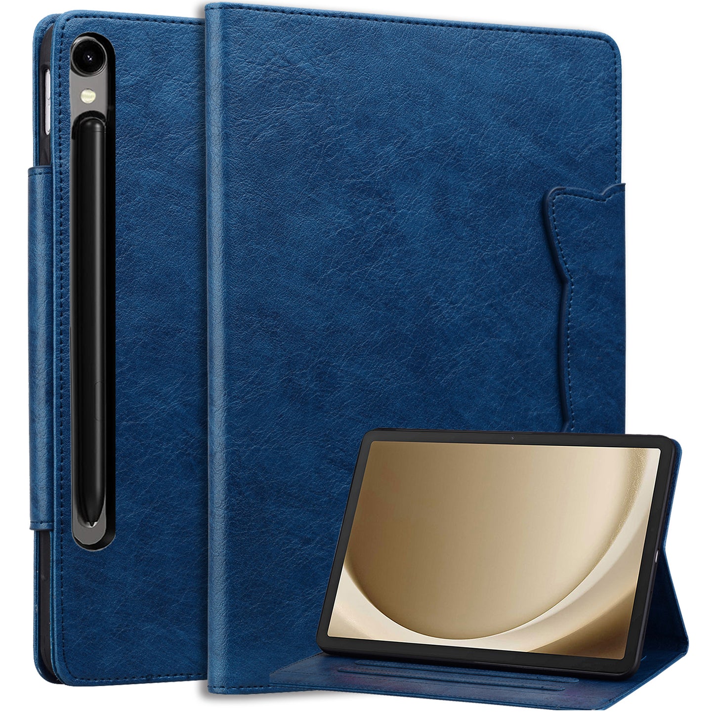 For Samsung Galaxy Tab S9 / Tab S9 FE / Tab S8 / Tab S7 Case Leather Tablet Cover with Card Pocket - Blue