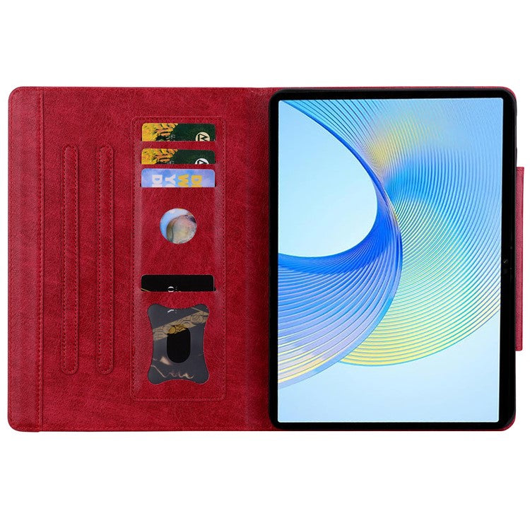 For Honor Pad 8 Stand Case Magnetic Clasp PU Leather Tablet Cover with Card Slots - Red