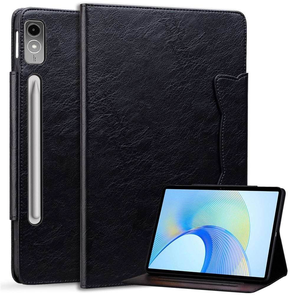 For Lenovo Tab P12 Shockproof Case Magnetic Clasp PU Leather Tablet Cover with Card Slots - Black