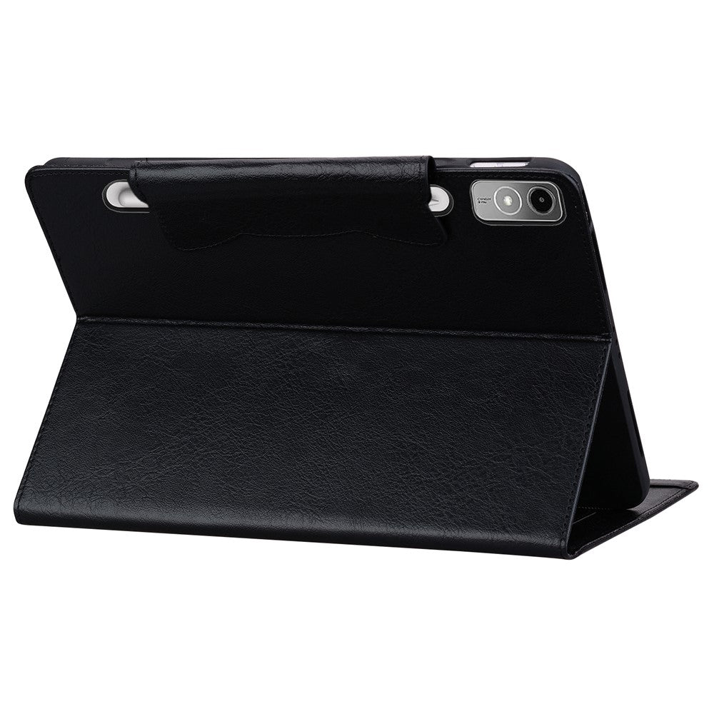 For Lenovo Tab P12 Shockproof Case Magnetic Clasp PU Leather Tablet Cover with Card Slots - Black