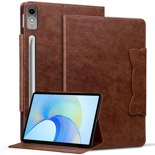 For Lenovo Tab P12 Shockproof Case Magnetic Clasp PU Leather Tablet Cover with Card Slots - Brown