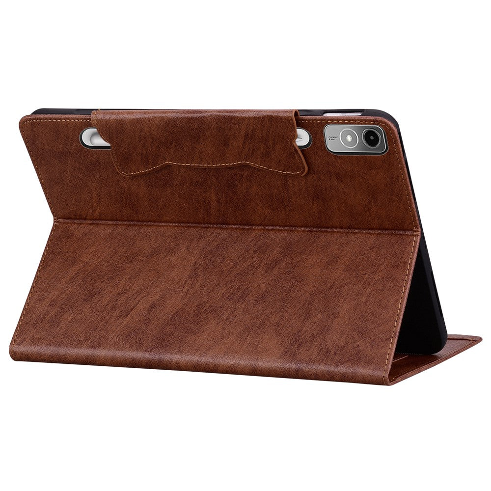 For Lenovo Tab P12 Shockproof Case Magnetic Clasp PU Leather Tablet Cover with Card Slots - Brown