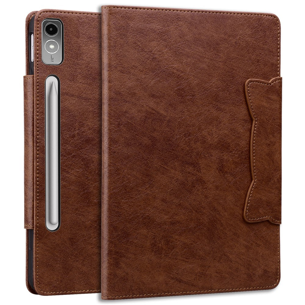 For Lenovo Tab P12 Shockproof Case Magnetic Clasp PU Leather Tablet Cover with Card Slots - Brown