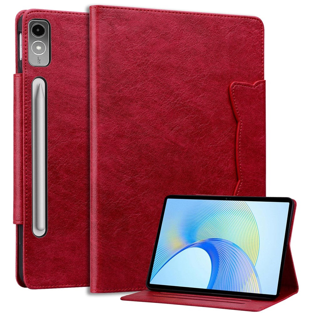 For Lenovo Tab P12 Shockproof Case Magnetic Clasp PU Leather Tablet Cover with Card Slots - Red