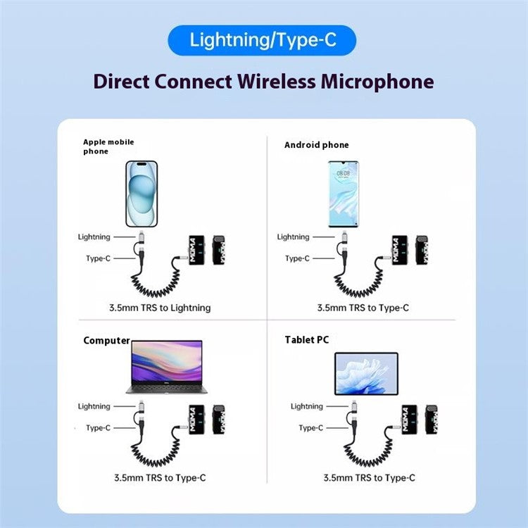 Type-C / 8-Pin Male to 3.5mm Male Spring Audio Cable Wireless Microphone Speaker Connection Cable - Silver