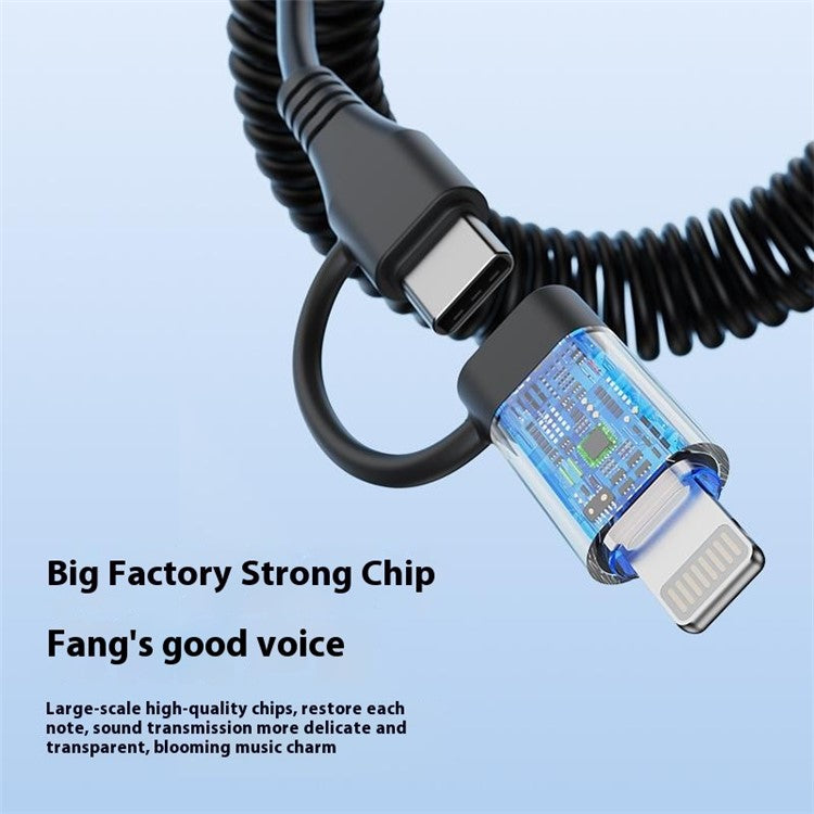 Type-C / 8-Pin Male to 3.5mm Male Spring Audio Cable Wireless Microphone Speaker Connection Cable - Grey