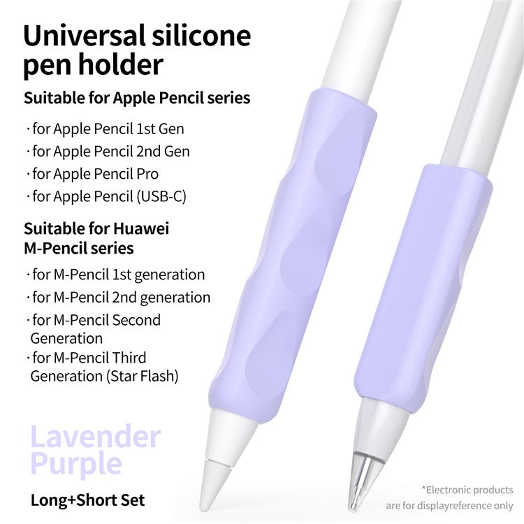 2Pcs Silicone Sleeve for Apple Pencil, Huawei M-Pencil Series Stylus Cover Grip Holder - Purple
