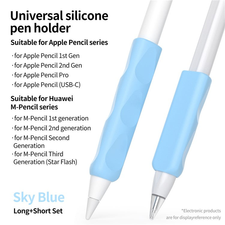 2Pcs Silicone Sleeve for Apple Pencil, Huawei M-Pencil Series Stylus Cover Grip Holder - Blue
