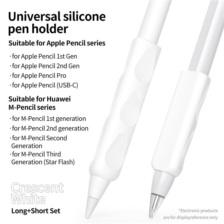 2Pcs Silicone Sleeve for Apple Pencil, Huawei M-Pencil Series Stylus Cover Grip Holder - White