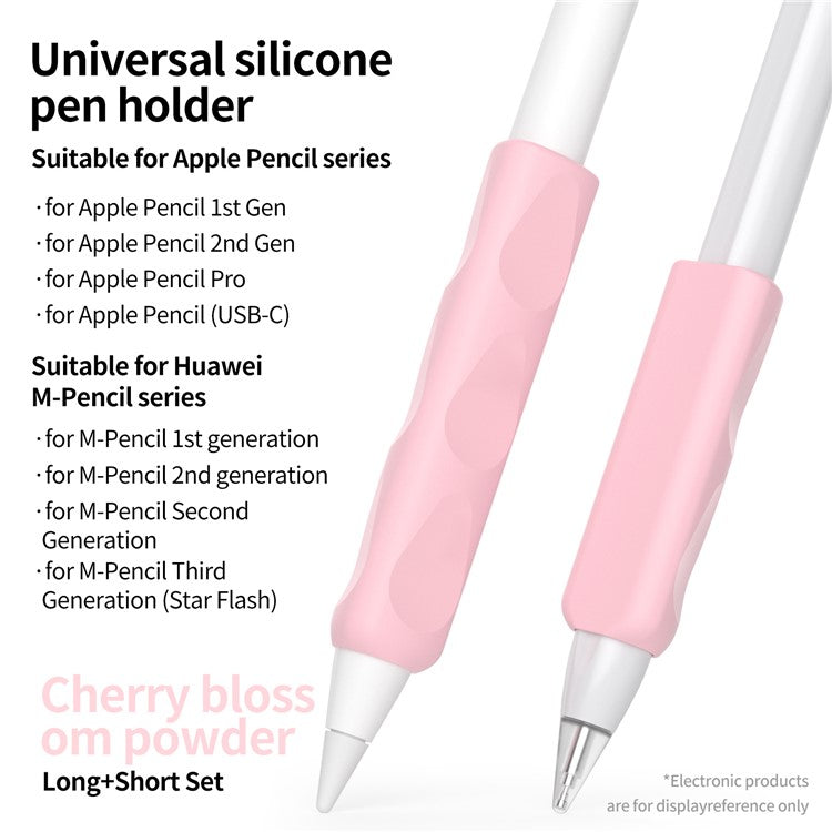 2Pcs Silicone Sleeve for Apple Pencil, Huawei M-Pencil Series Stylus Cover Grip Holder - Pink
