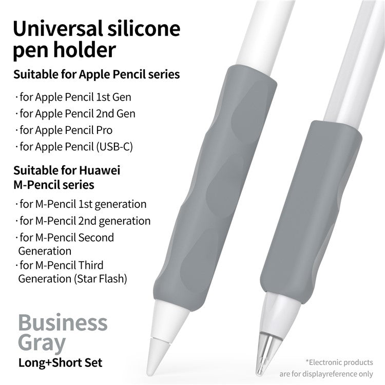 2Pcs Silicone Sleeve for Apple Pencil, Huawei M-Pencil Series Stylus Cover Grip Holder - Grey