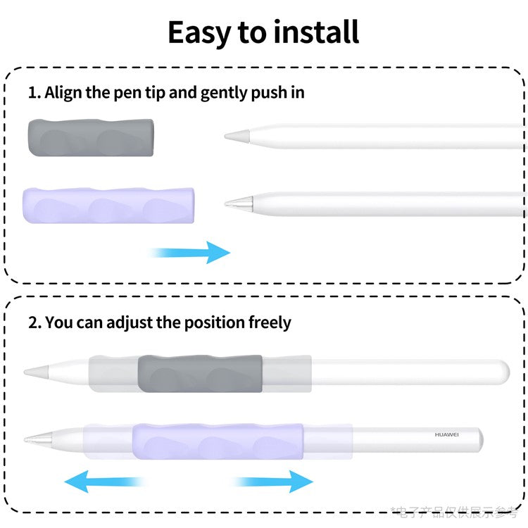 2Pcs Silicone Sleeve for Apple Pencil, Huawei M-Pencil Series Stylus Cover Grip Holder - Grey