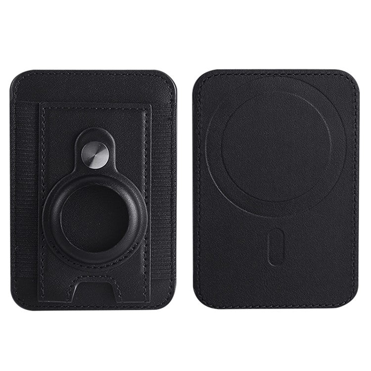 Elastic Band PU Leather Phone Back Card Bag Compatible with MagSafe Protective Case for AirTag - Black