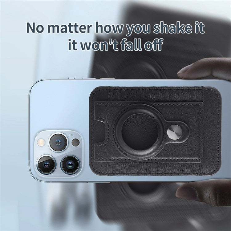 Elastic Band PU Leather Phone Back Card Bag Compatible with MagSafe Protective Case for AirTag - Black