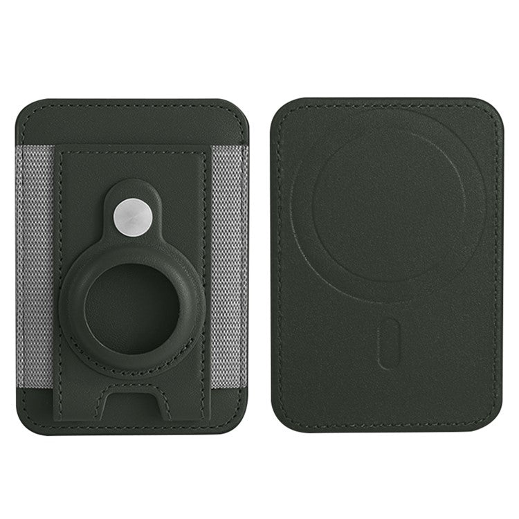 Elastic Band PU Leather Phone Back Card Bag Compatible with MagSafe Protective Case for AirTag - Dark Green